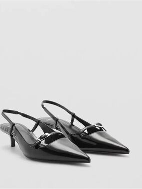 New Mango Women's Buckle Detail Pointed Slingback Heeled Shoes